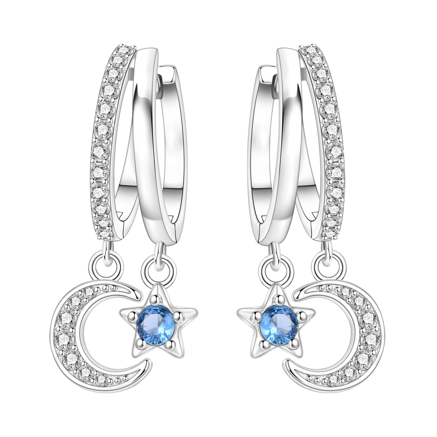 2026 S925 Pure Silver Multiple styles of star and moon earrings Zircon Earrings