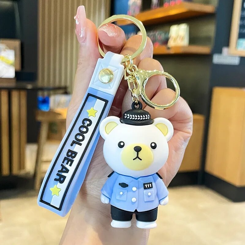 Synthetic resin plastic Eco-friendly PVC multiple Dropping Cute Bear Doll Keychains