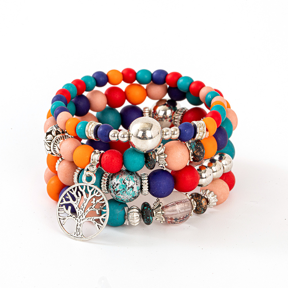 Multiple colors glass alloy resin coloured glaze 6mm Bohemian style Hollow Life Leaves Elephant multi-layer bead bracelet