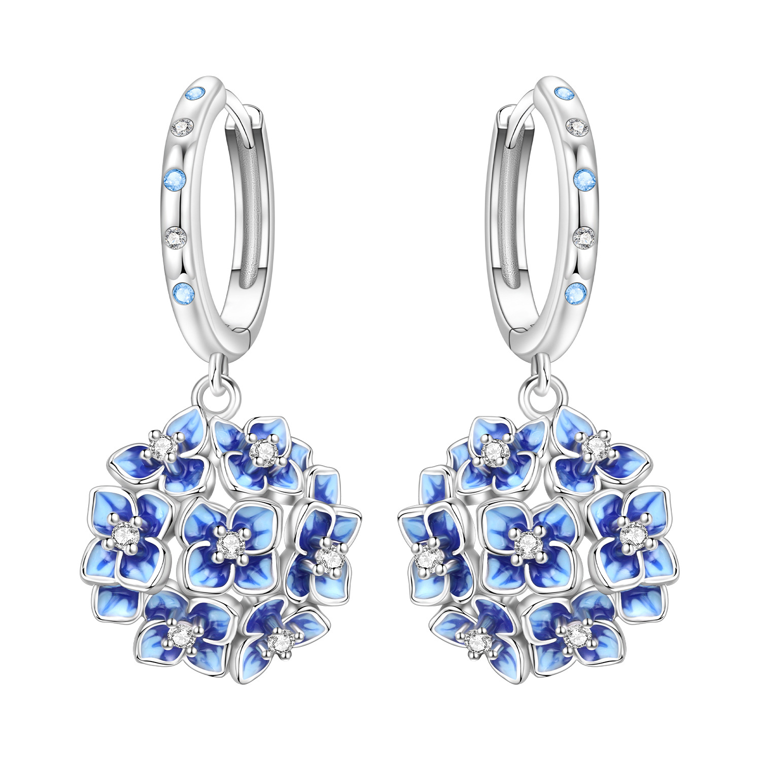 2026 S925 sterling silver New hydrangea earrings zircon earrings