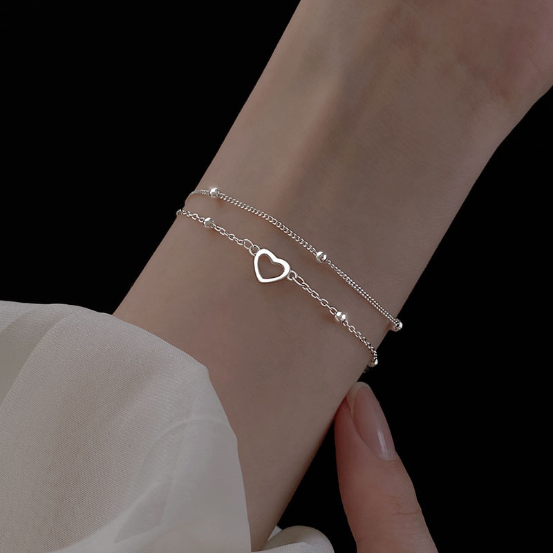 S925 1.8g 17cm+ 3.5cm extended chain sterling silver Double layered love bracelet  