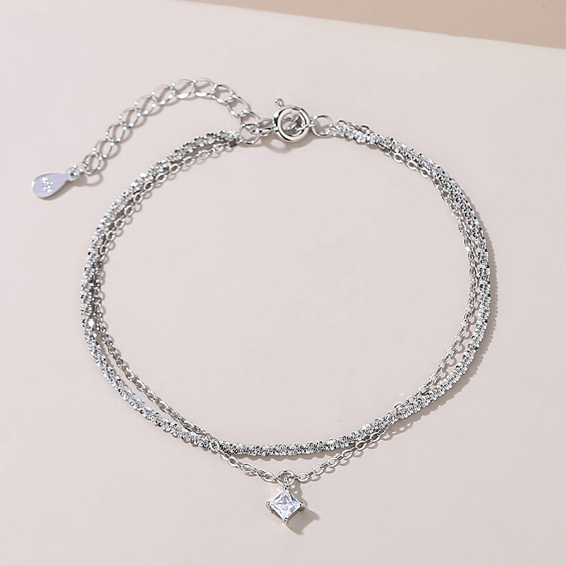 S925 1.76g 15.5cm+ 4.5cm extended chain sterling silver Double layered shimmering waves bracelet  