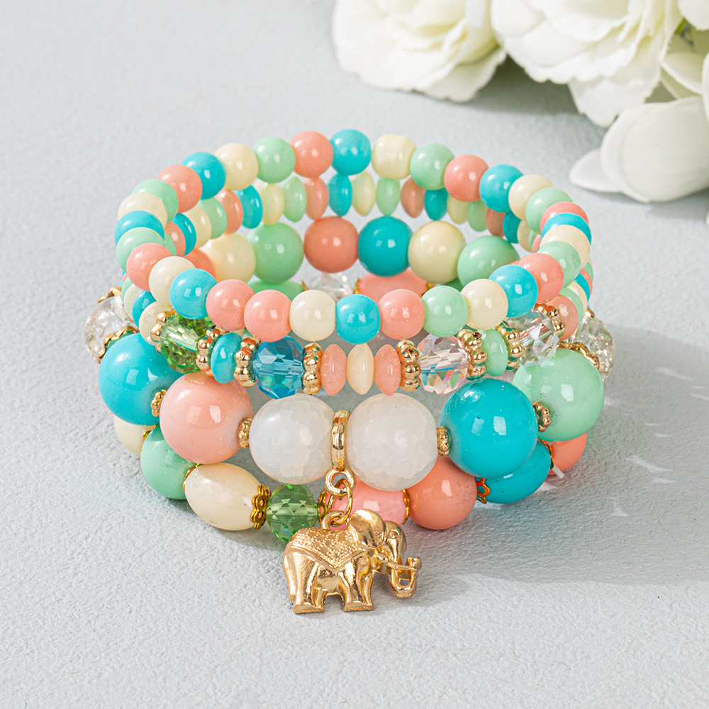 Multiple colors glass alloy resin coloured glaze 6mm Bohemian style Elephant multi-layer bead bracelet