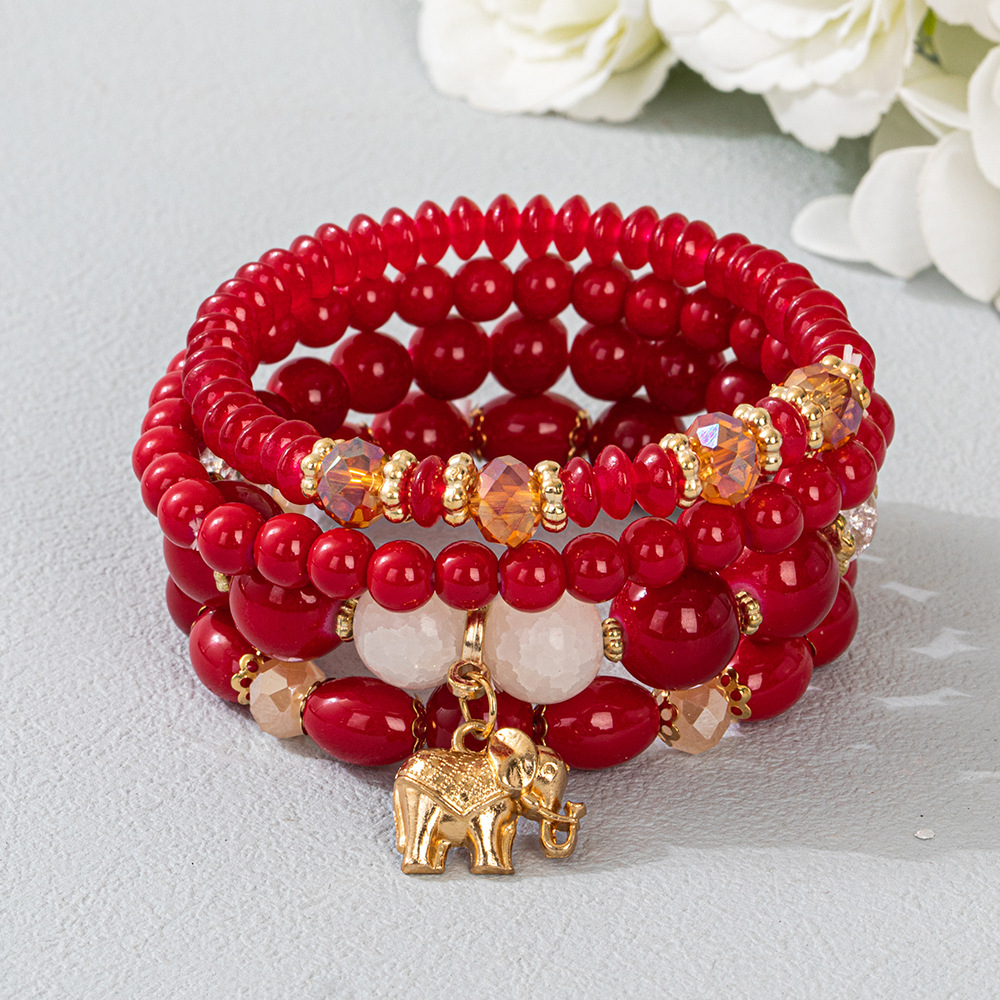 Multiple colors glass alloy resin coloured glaze 6mm Bohemian style Elephant multi-layer bead bracelet