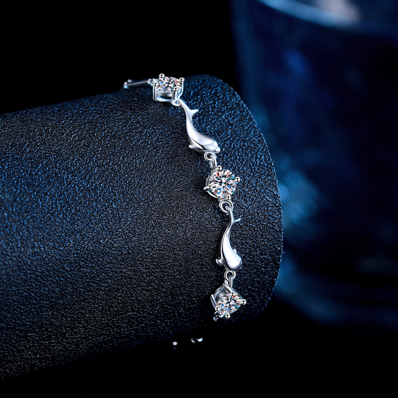 S925 3.5g 17cm+ 3.5cm extended chain sterling silver Little Dolphin Zircon Bracelet bracelet  