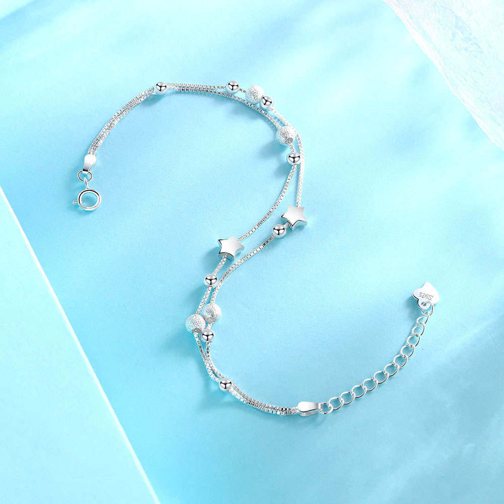 S925 3g 16.4cm+ 3.8cm extended chain sterling silver star bracelet for women