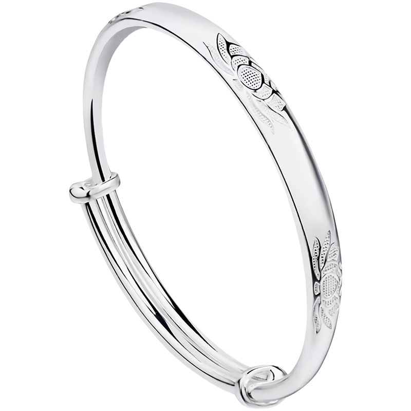 S990 27g Pure silver Solid relief rainbow lotus flower bracelet
