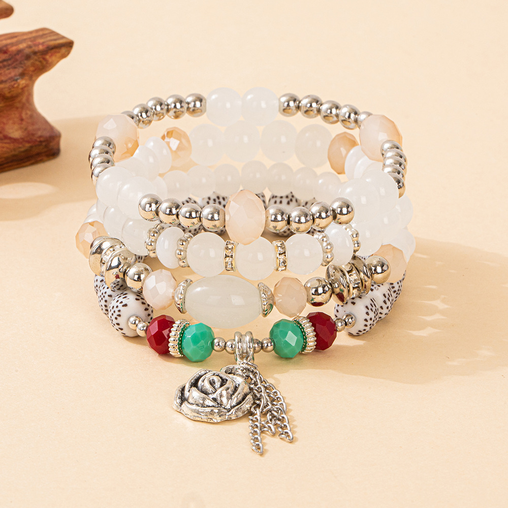 Multiple colors glass alloy resin coloured glaze 6mm Bohemian style Rose Chain multi-layer bead bracelet