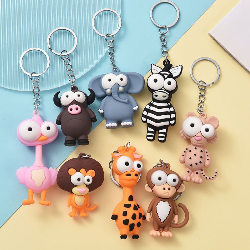 Synthetic resin plastic multiple 3D funny animal monkey lion figurine keychains