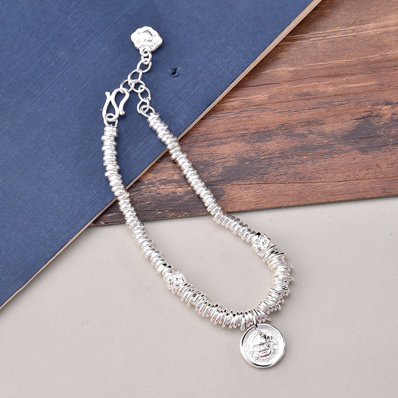 S990 15g 15cm+4cm Extended Chain Pure Silver Yellow God of Wealth Wrapped National Style Bracelet