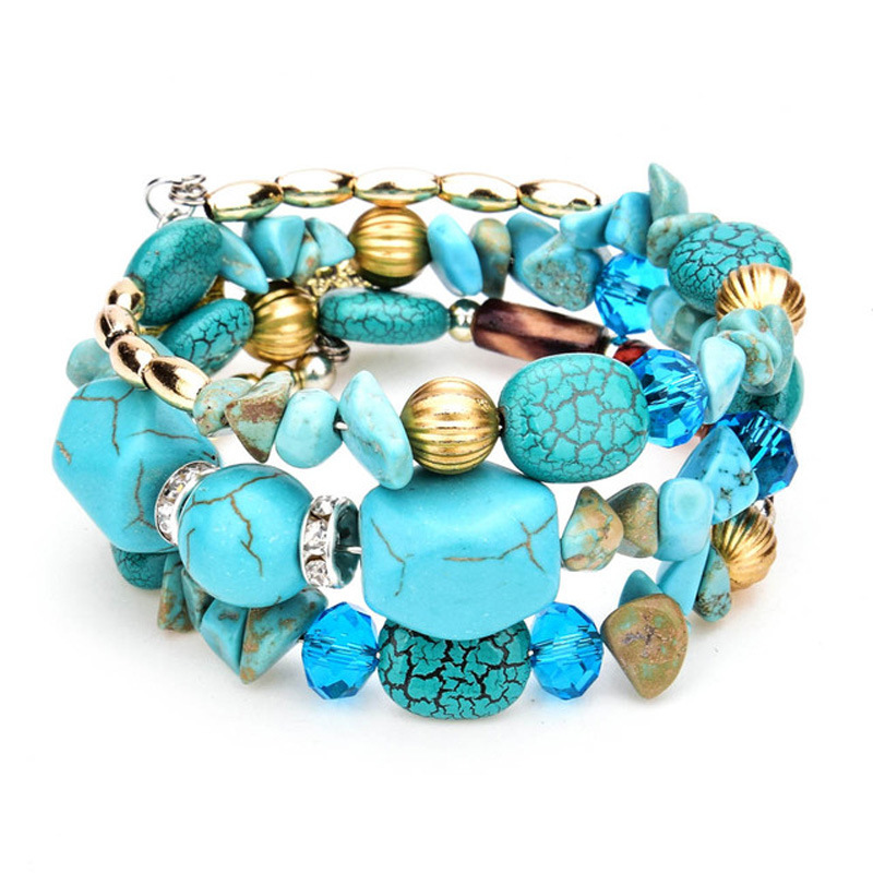 Multiple colors glass alloy resin coloured glaze 6mm Bohemian style Flower Agate turquoise bead multi-layer bead bracelet