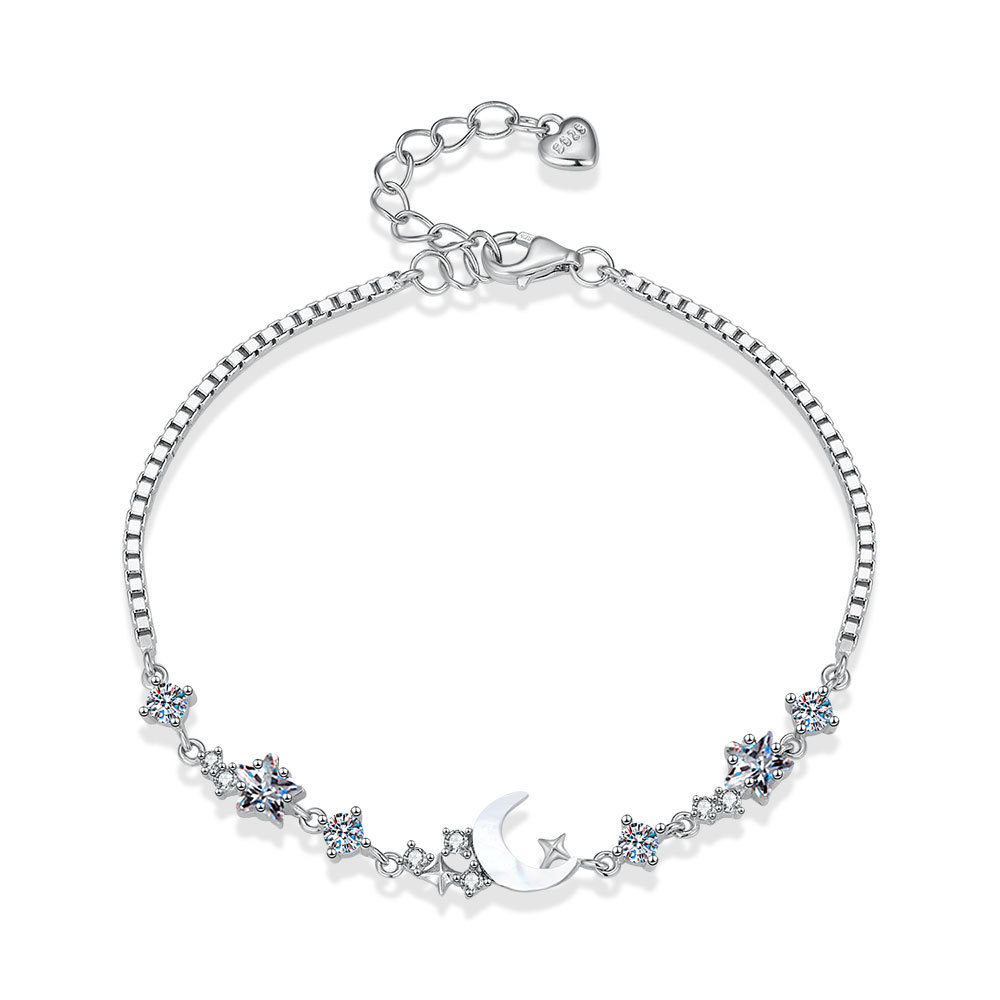 S925 3.87g 16.9cm+ 3.6cm extended chain sterling silver Star and Moon bracelet  