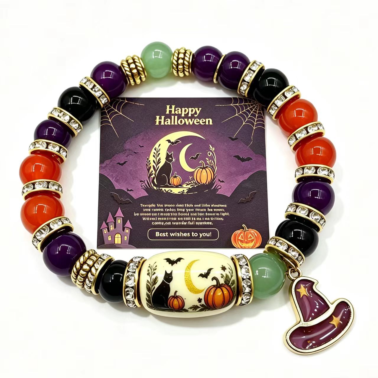 Multiple 10MM mixed material Christmas themed and Halloween themed bracelets