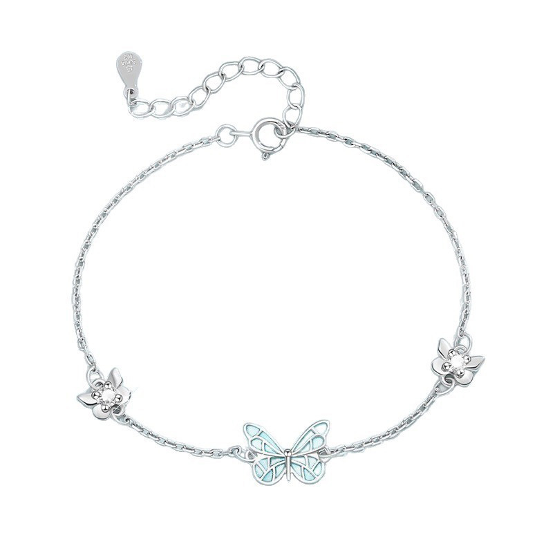 S925 1.6g 16cm+3.5cm extended chain sterling silver  Butterfly zircon Bracelet