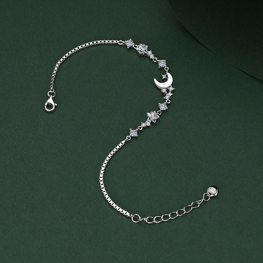 S925 3.87g 16.9cm+ 3.6cm extended chain sterling silver Star and Moon bracelet  