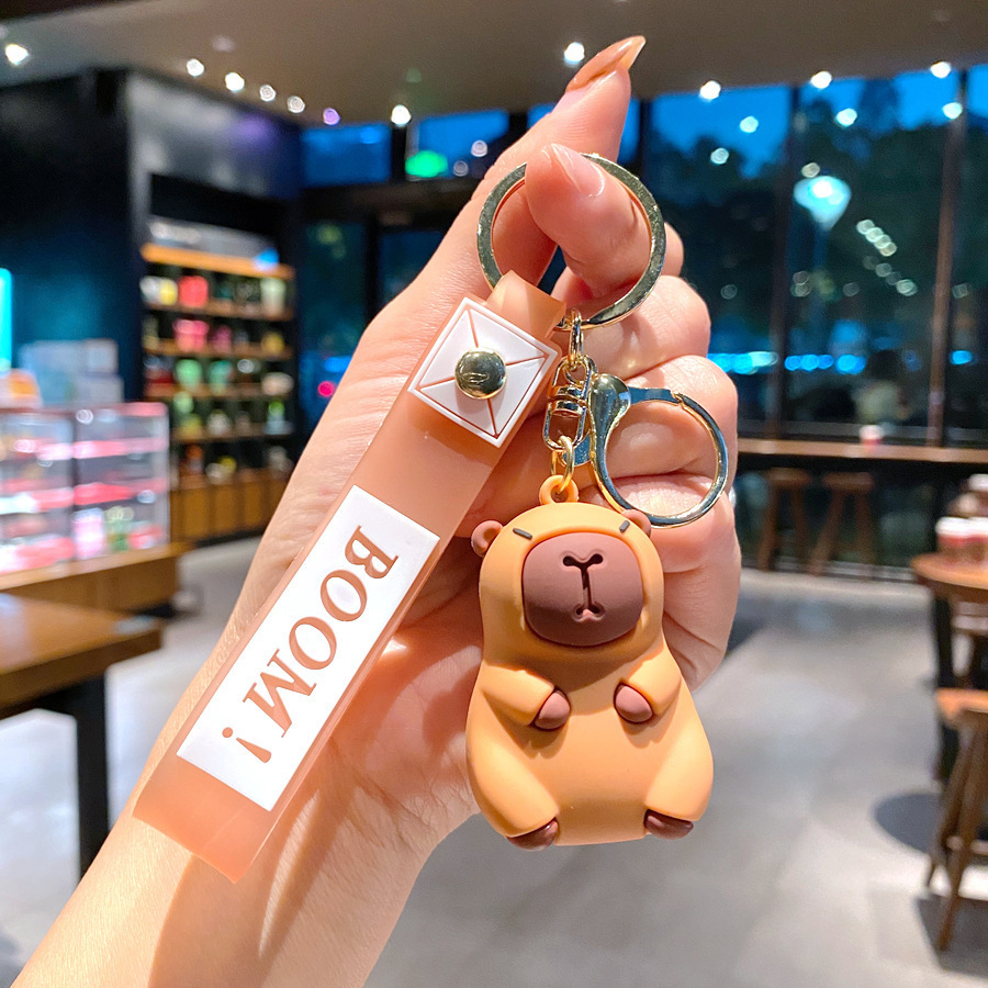 Synthetic resin plastic Eco-friendly PVC multiple 3D Cute Capibala Keychain Water Guinea Pig keychains