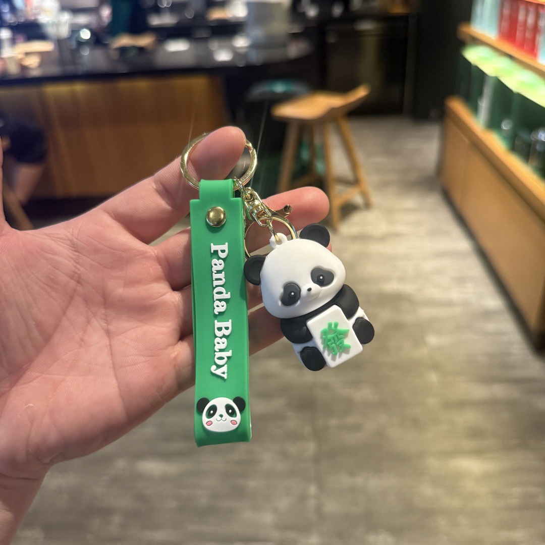 Synthetic resin plastic Eco-friendly PVC multiple Cartoon China-Chic Embraces Bamboo Panda Keychains