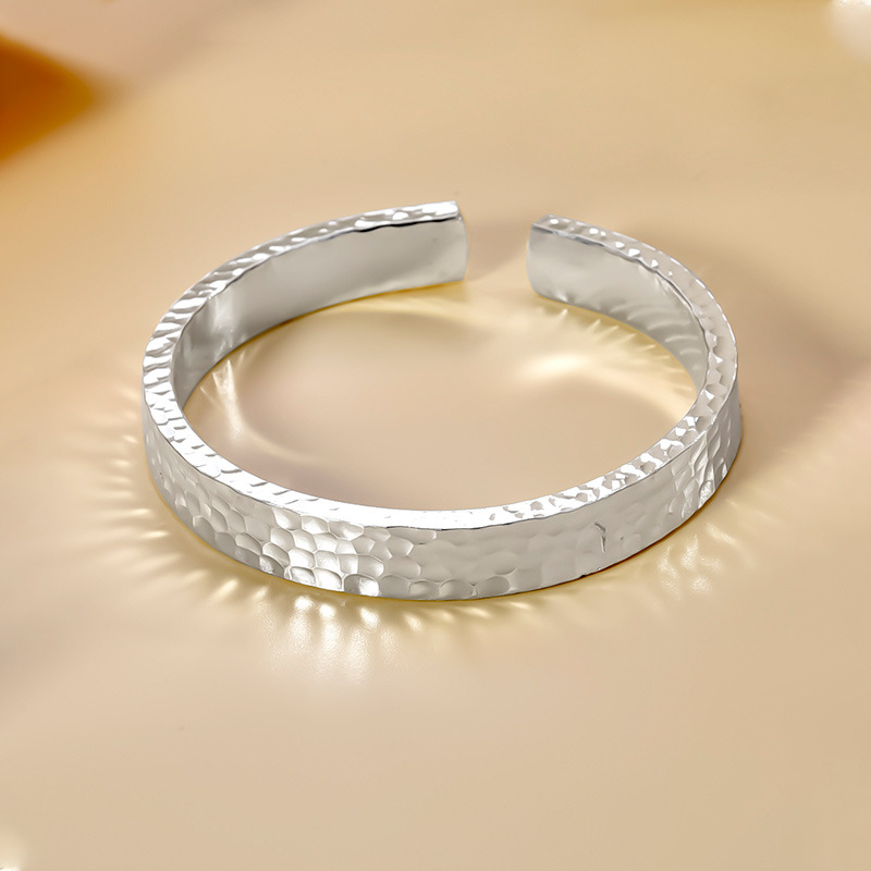 S990 30g opening design Irregular design pure handmade hammer patterned bracelet 