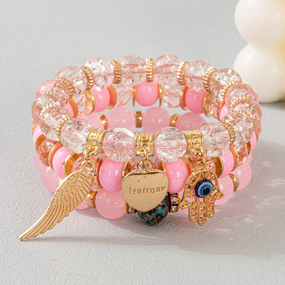 Multiple colors glass alloy resin coloured glaze 6mm Bohemian style Love Devil's Eye multi-layer bead bracelet