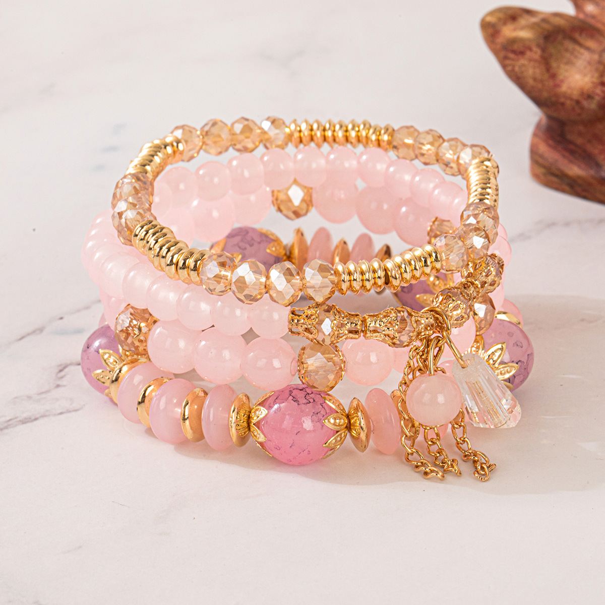 Multiple colors glass alloy resin 6mm Bohemian style Wind Pagoda Chain multi-layer bead bracelet