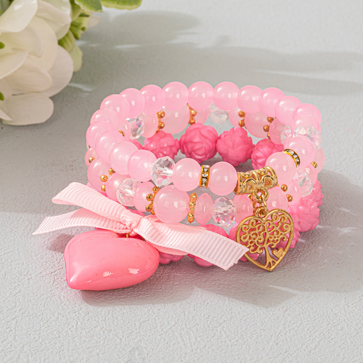 Multiple colors glass 6mm Bohemian style hollow out heart-shaped multi-layer bead bracelet