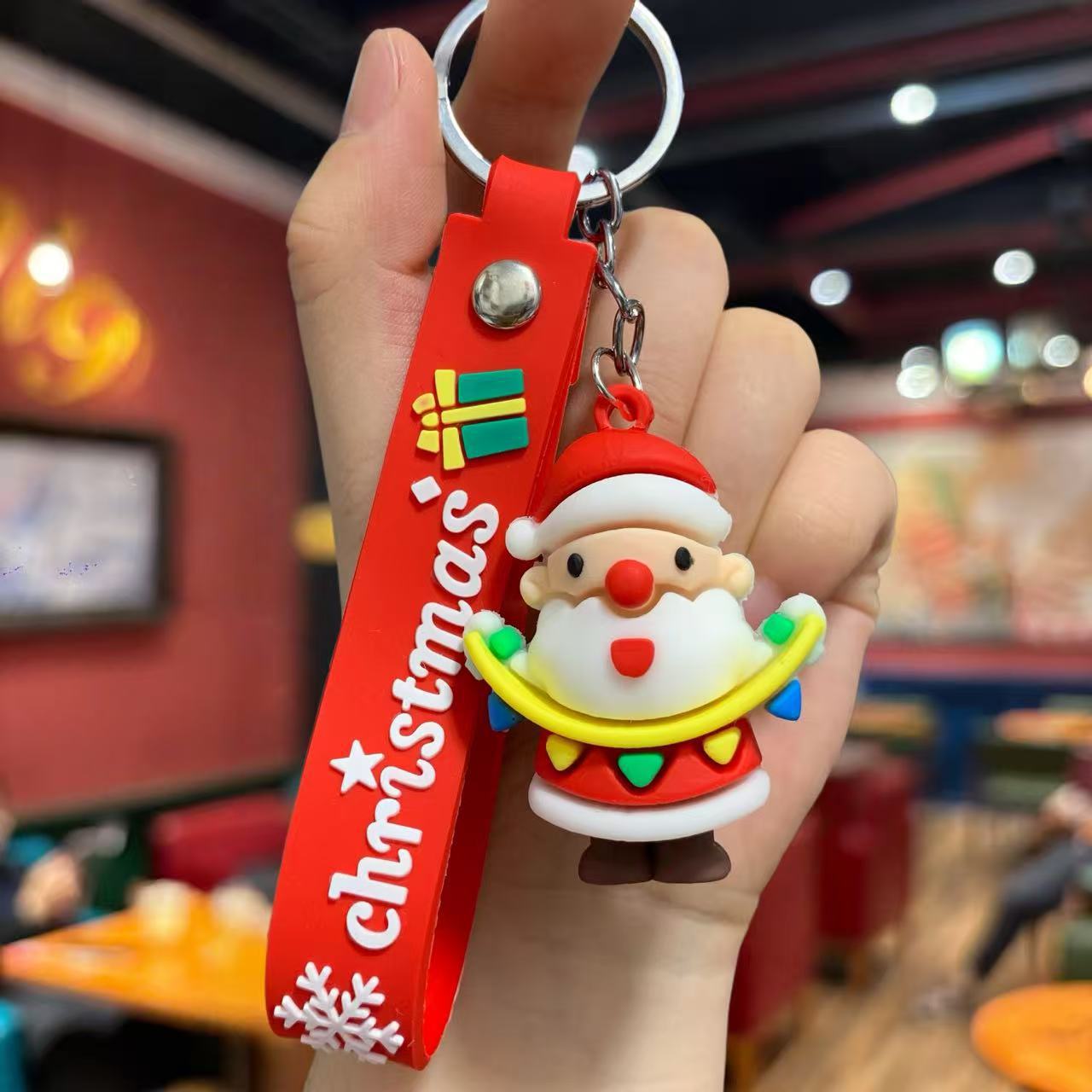 Synthetic resin plastic Eco-friendly PVC multiple 3D Santa Claus Christmas Tree Snowman keychains