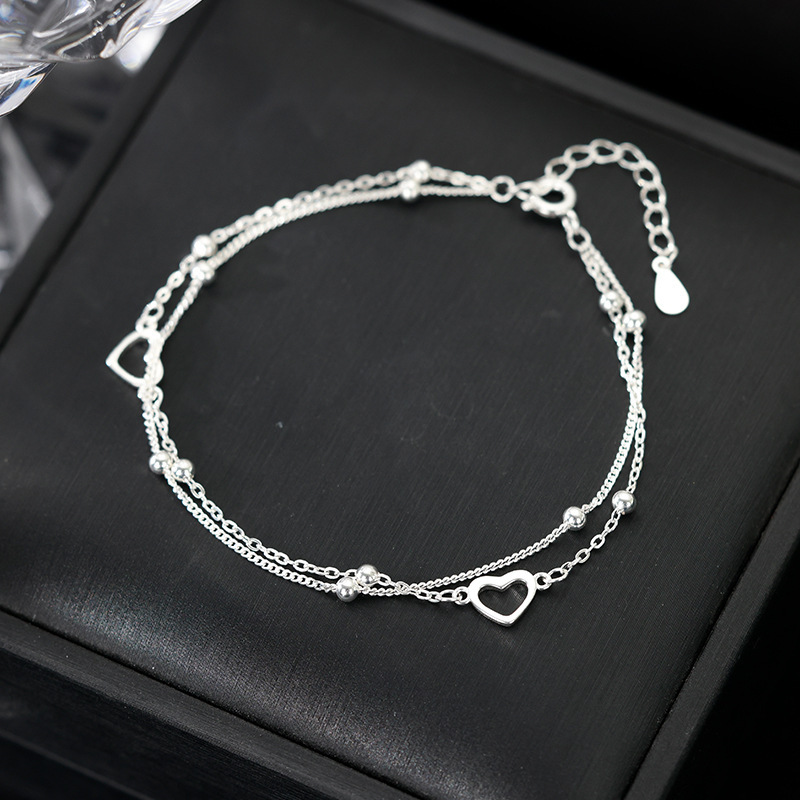 S925 1.8g 17cm+ 3.5cm extended chain sterling silver Double layered love bracelet  