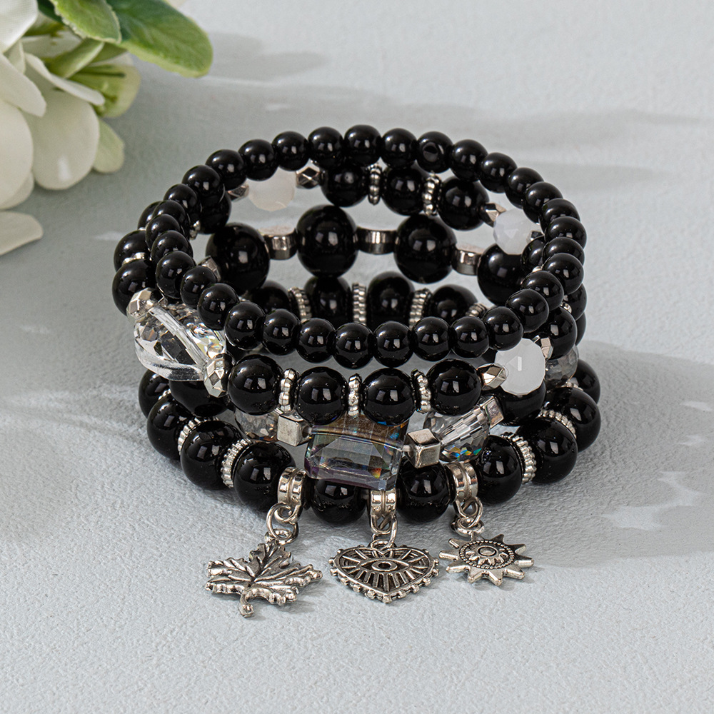 Multiple colors glass alloy resin coloured glaze 6mm Bohemian style Maple Leaf Love Flowermulti-layer bead bracelet