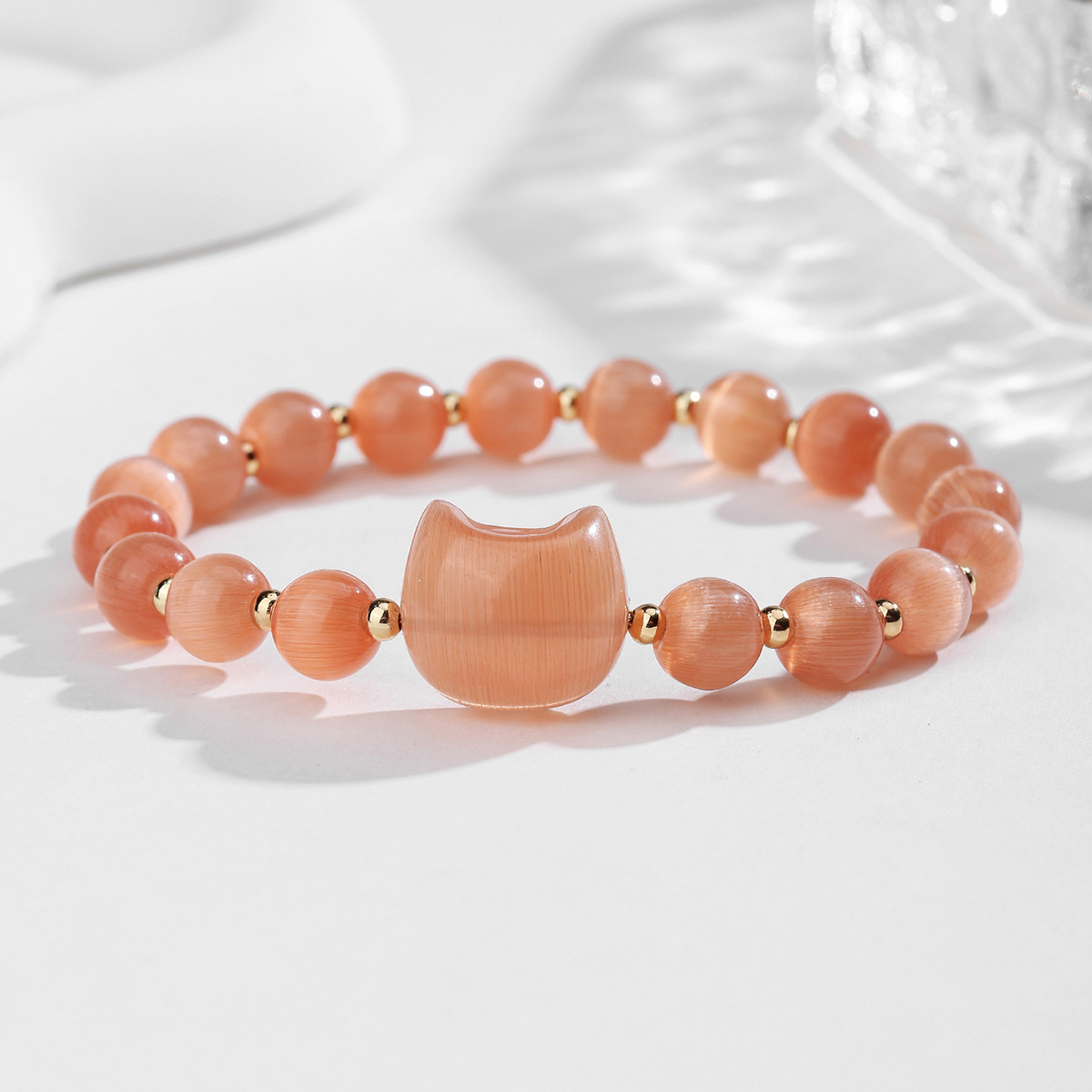 Bohemian 8MM multi material crystal cat eye bead bracelet
