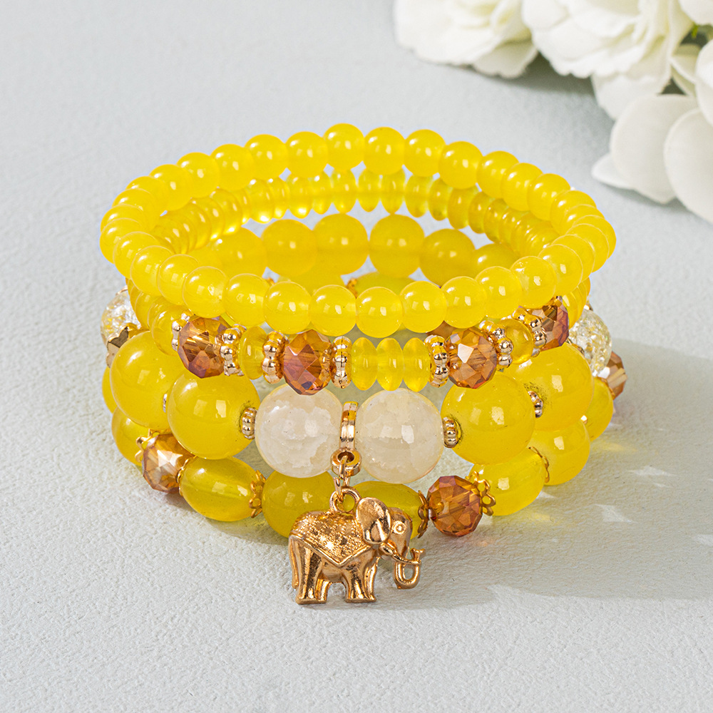 Multiple colors glass alloy resin coloured glaze 6mm Bohemian style Elephant multi-layer bead bracelet