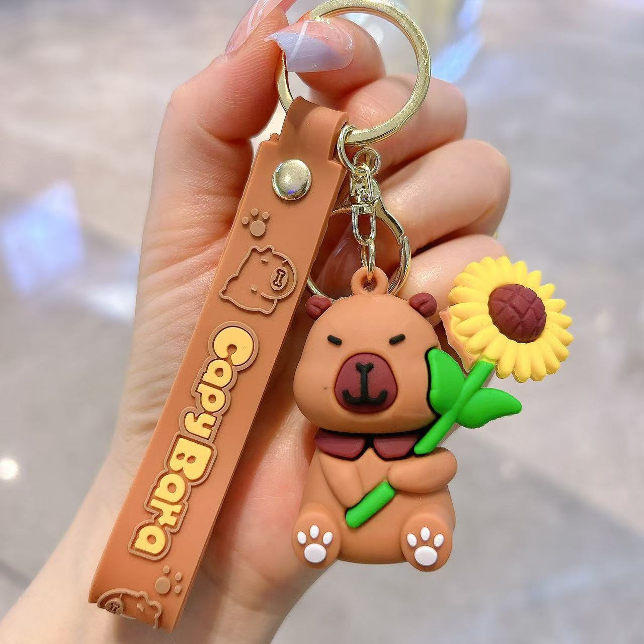 Synthetic resin plastic Eco-friendly PVC multiple 3D Cute Capibala Keychain Water Guinea Pig keychains