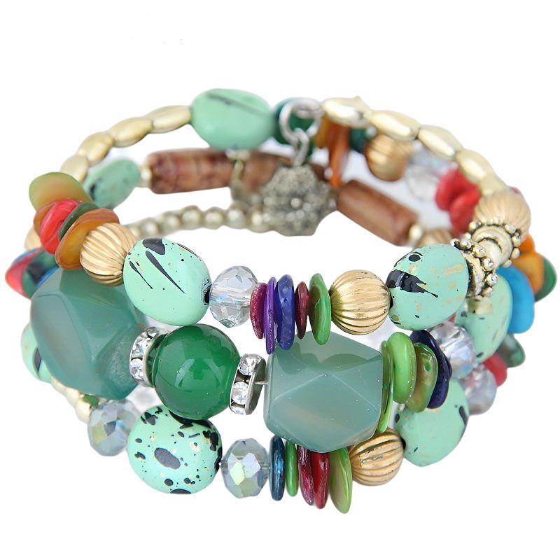 Multiple colors glass alloy resin coloured glaze 6mm Bohemian style Flower Agate turquoise bead multi-layer bead bracelet