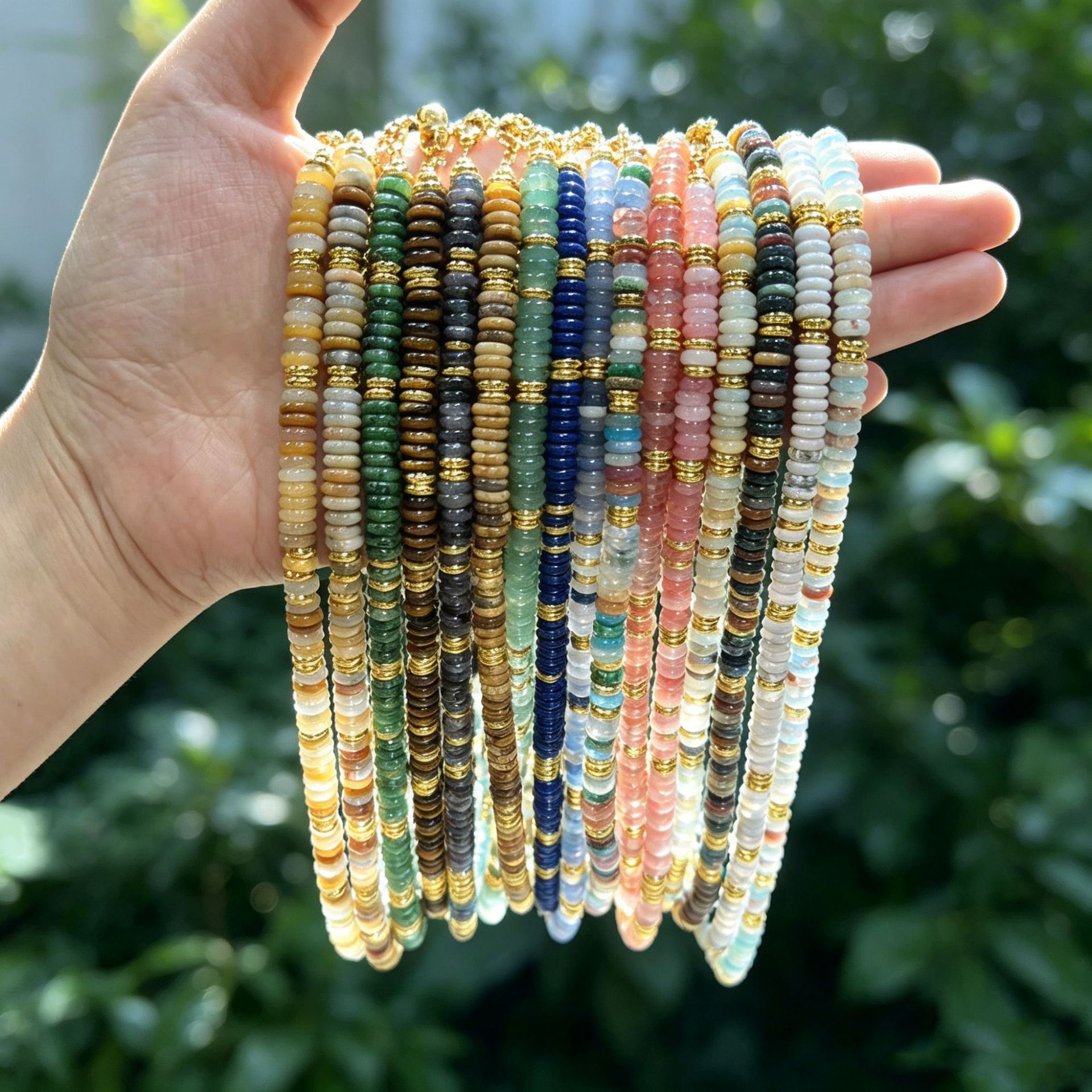 Bohemian style hand polished crystal powder crystal spacer bead collarbone necklace