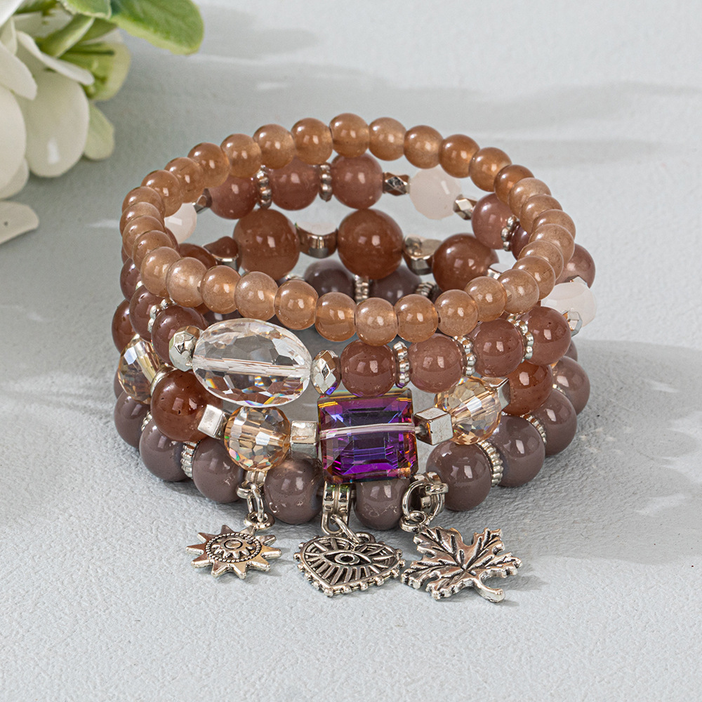 Multiple colors glass alloy resin coloured glaze 6mm Bohemian style Maple Leaf Love Flowermulti-layer bead bracelet
