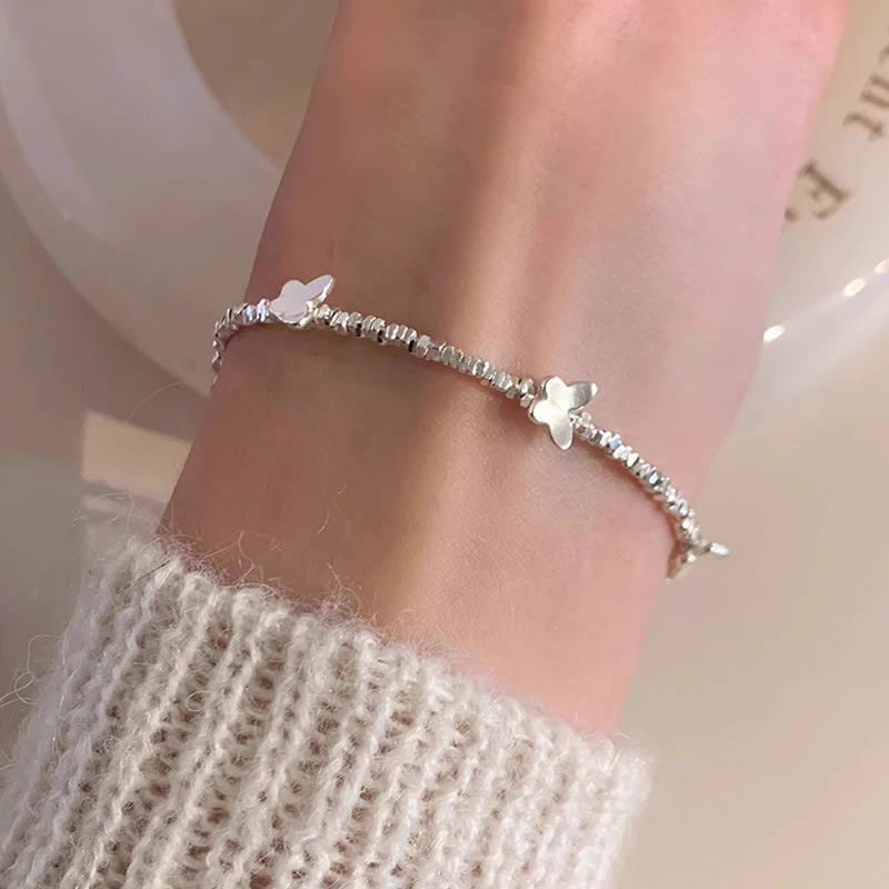 S925 3.4g 15cm+ 3.5cm extended chain sterling silver Butterfly shattered silver bracelet  