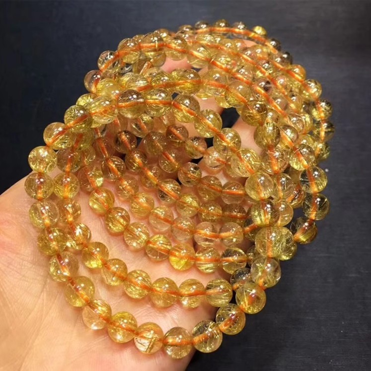 Multiple Sizes Single Circle Brazilian Yellow Hair Titanium Crystal Golden Hair Natural Crystal Bracelet