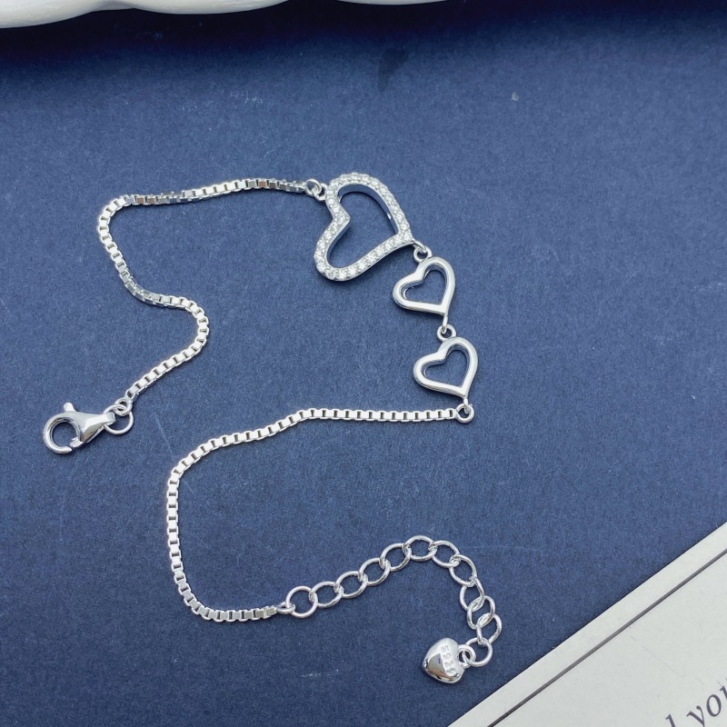 S925 3.41g 16.5cm+ 3.6cm extended chain sterling silver Heart to heart bracelet  