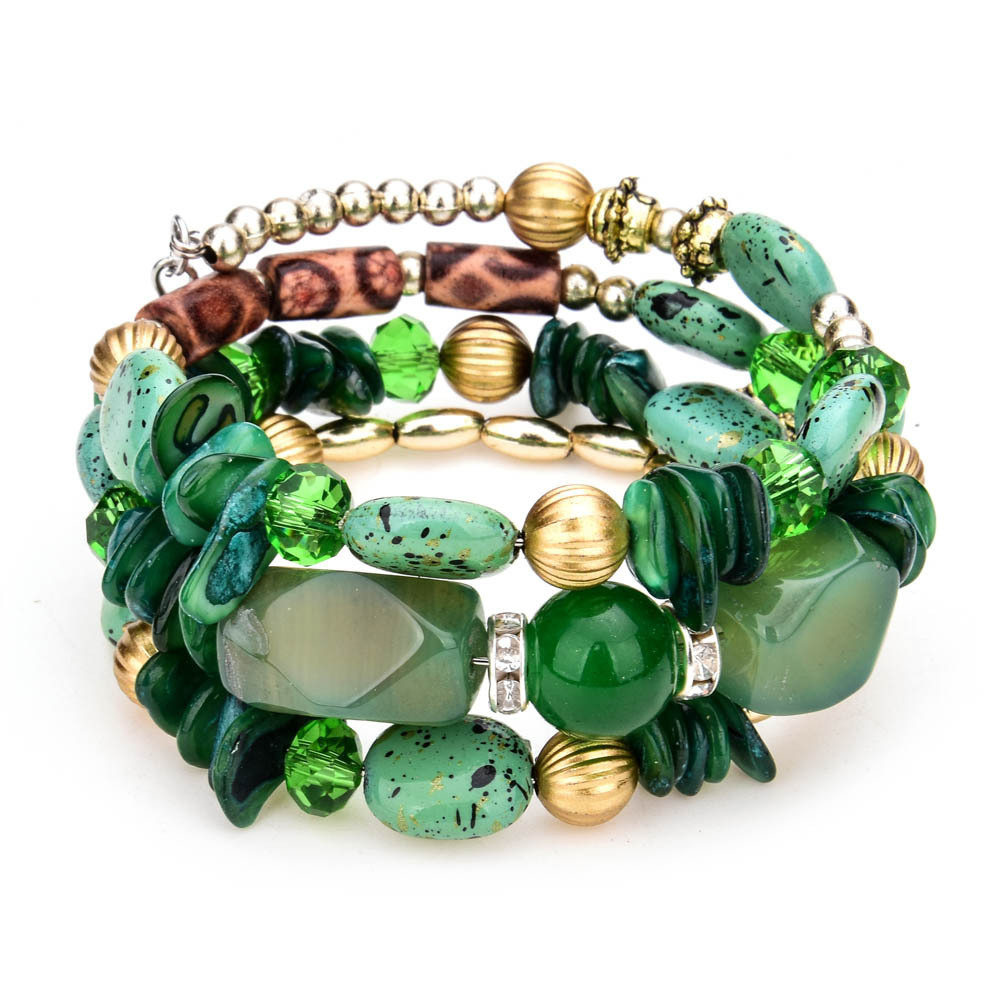 Multiple colors glass alloy resin coloured glaze 6mm Bohemian style Crushed turquoise agate multi-layer bead bracelet