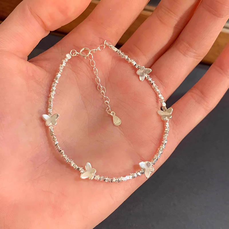 S925 3.4g 15cm+ 3.5cm extended chain sterling silver Butterfly shattered silver bracelet  