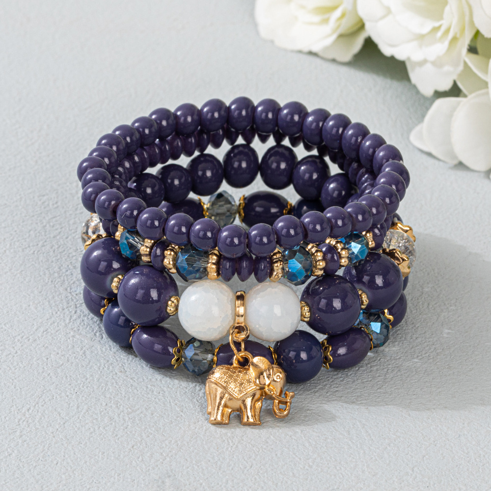 Multiple colors glass alloy resin coloured glaze 6mm Bohemian style Elephant multi-layer bead bracelet