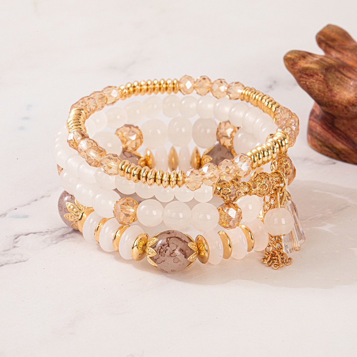 Multiple colors glass alloy resin 6mm Bohemian style Wind Pagoda Chain multi-layer bead bracelet