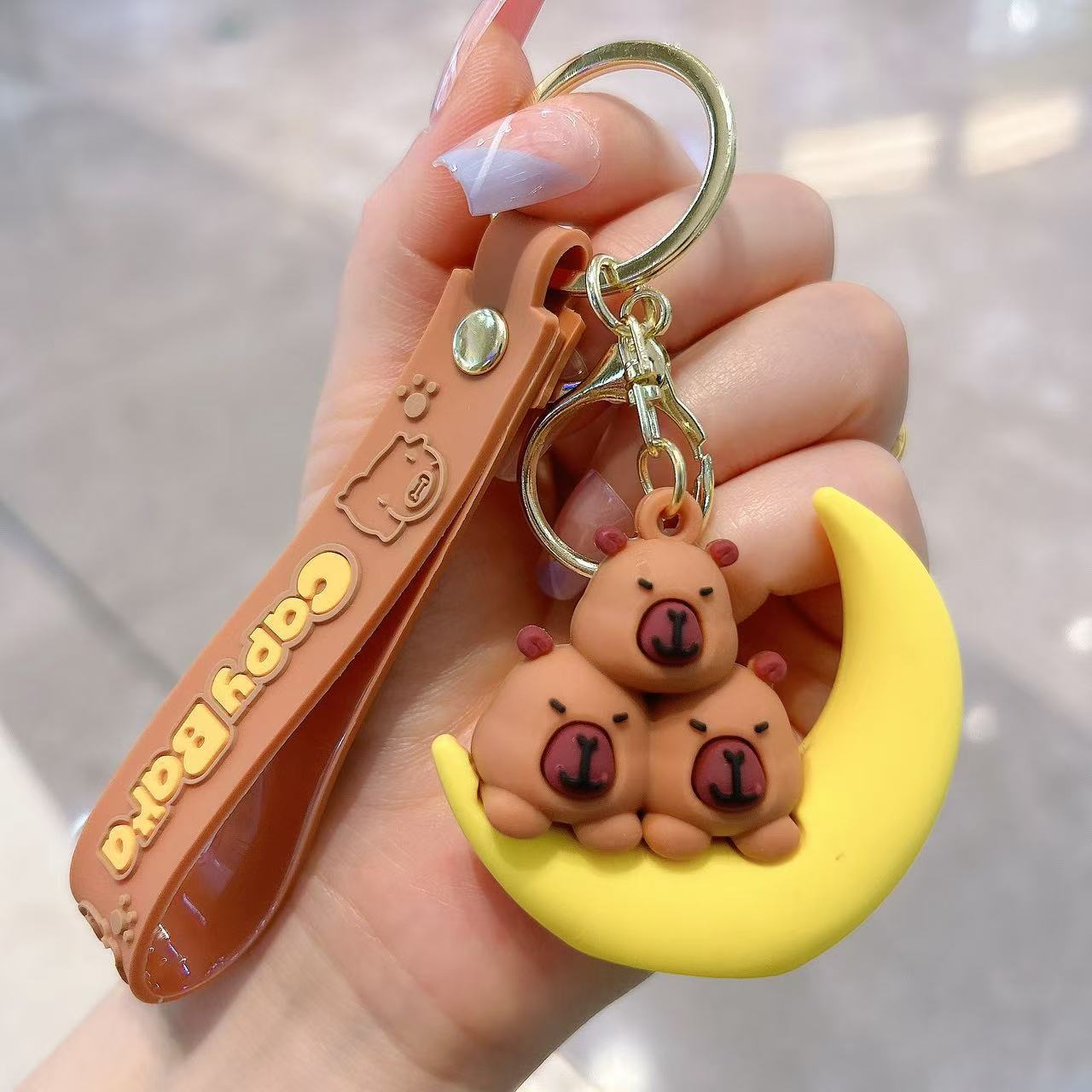 Synthetic resin plastic Eco-friendly PVC multiple 3D Cute Capibala Keychain Water Guinea Pig keychains
