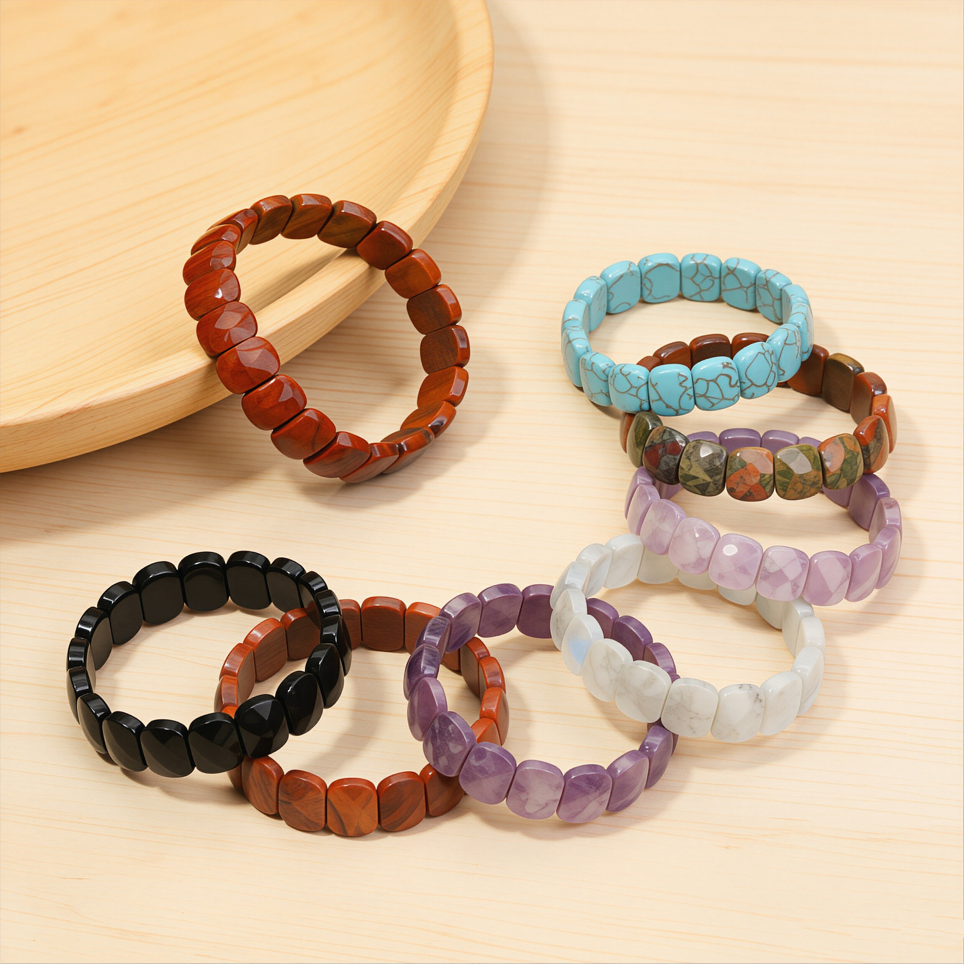 Bohemian style hand polished crystal Multiple natural crystal bracelets with oval cut bracelets