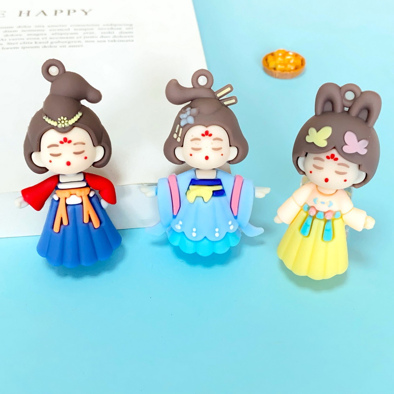 Synthetic resin plastic Eco-friendly PVC multiple Ancient Tang style dress for young ladies Keychains