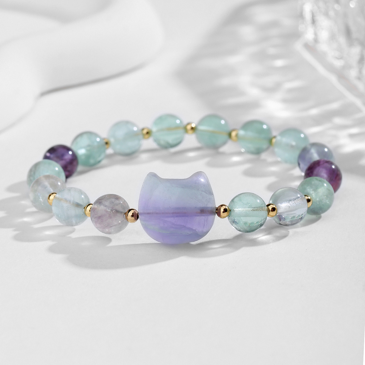 Bohemian 8MM multi material crystal cat eye bead bracelet