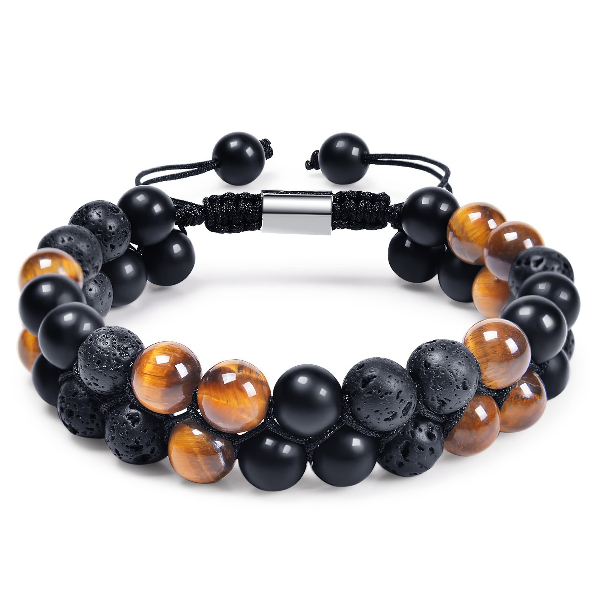 Multi color alloy 10MM agate+tiger eye+hematite crystal stone bracelet