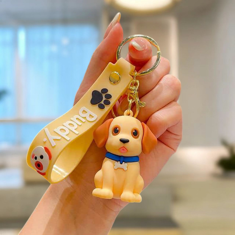 Synthetic resin plastic Eco-friendly PVC multiple  Cartoon Sitting Puppy Kirky Teddy 3D Doll Keychains