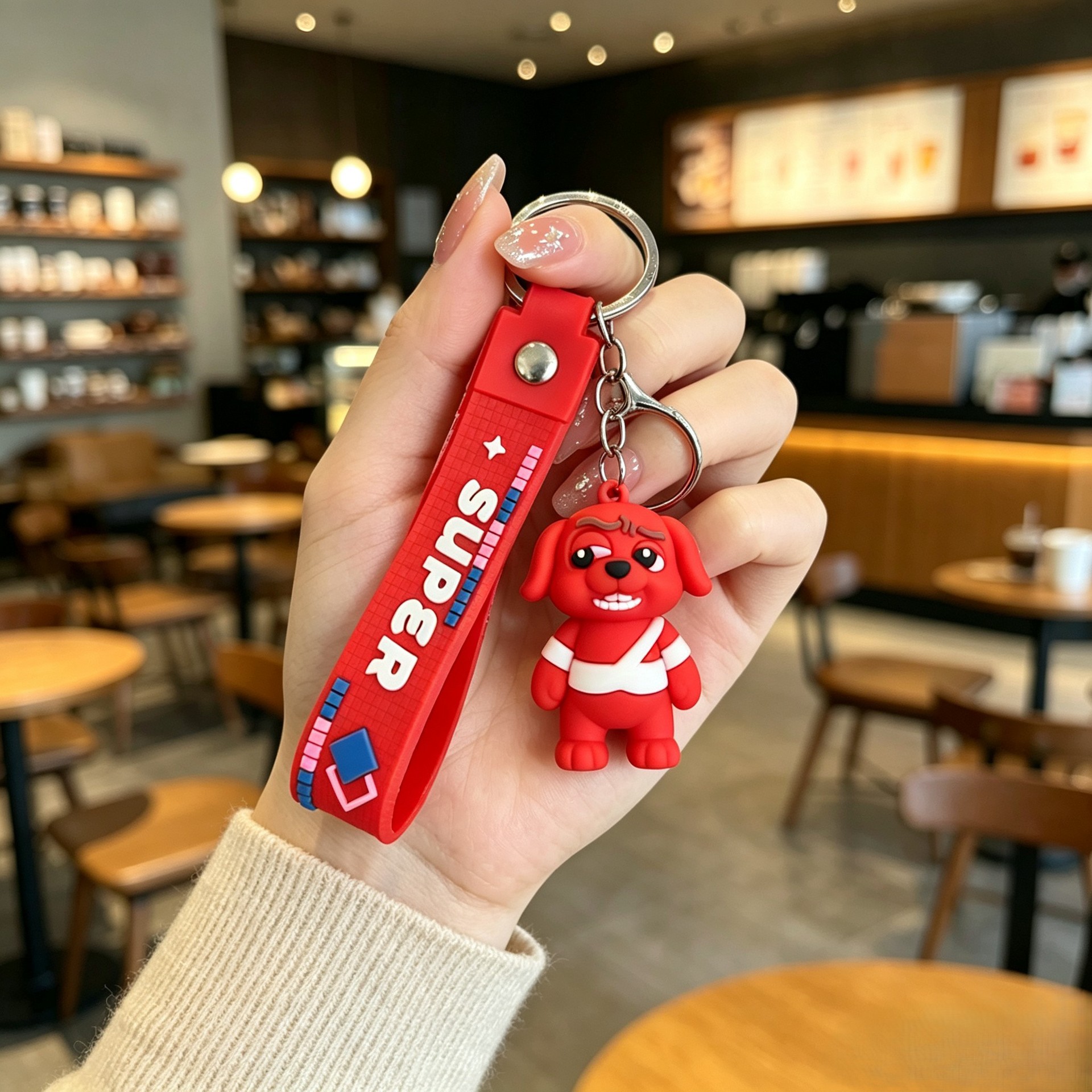 Synthetic resin plastic Eco-friendly PVC multiple  Cartoon Sitting Puppy Kirky Teddy 3D Doll Keychains