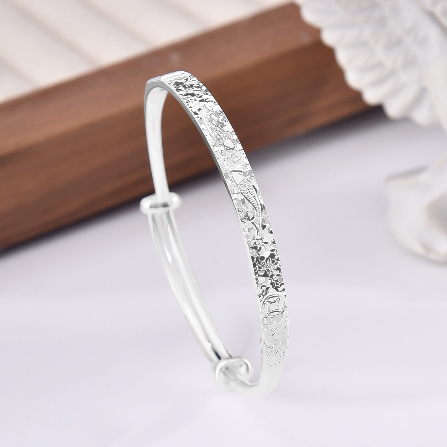 S990 20g Pure silver Koi Crispy Ice New Chinese Push Pull Bracelet