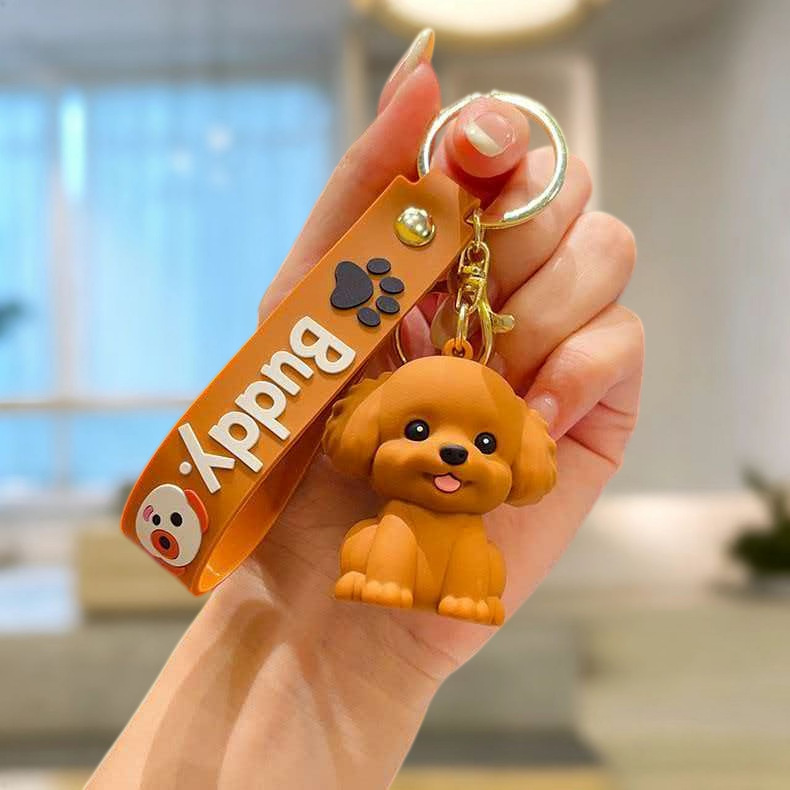 Synthetic resin plastic Eco-friendly PVC multiple  Cartoon Sitting Puppy Kirky Teddy 3D Doll Keychains